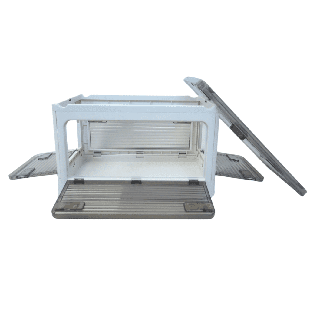 Organizador Caja plástica apilable con tapa apertura 4 lados