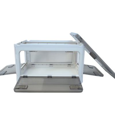 Organizador Caja plástica apilable con tapa apertura 4 lados