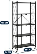 Estantería Plegable De 5 Niveles Móvil Con Ruedas Ideal Biblioteca Cocina Baño - Image 6