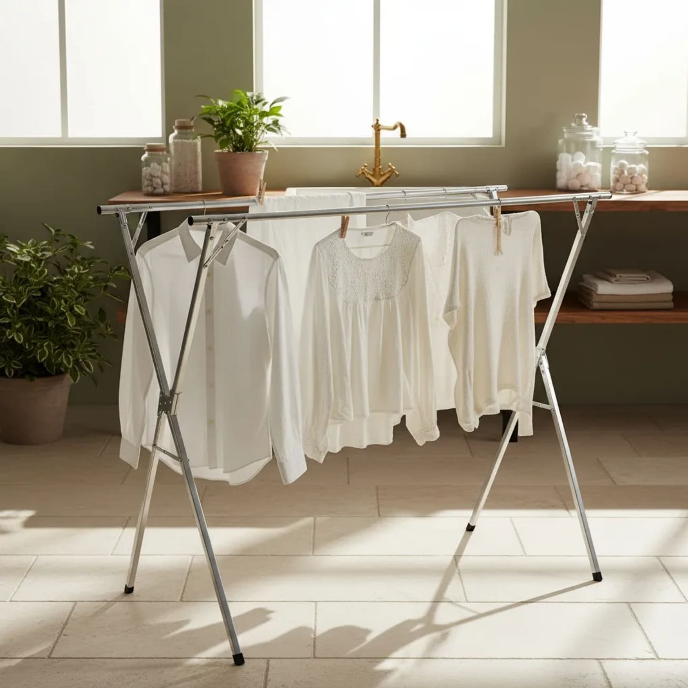 tenderExtensible Perchero Tendedero Metálico Extensible Cromado Antióxido 3 medidas - Image 1