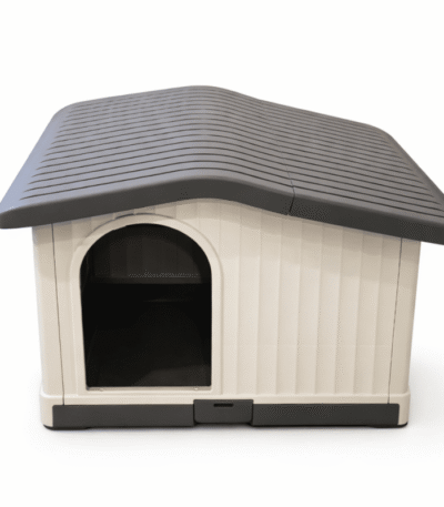 Casa para perro con techo a dos aguas y piso móvil