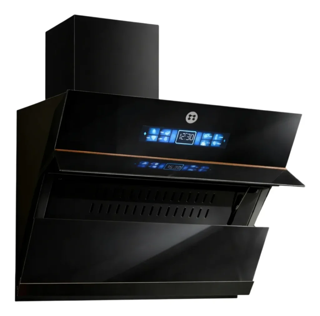 Campana extractora inteligente negra S9006 con panel de vidrio templado