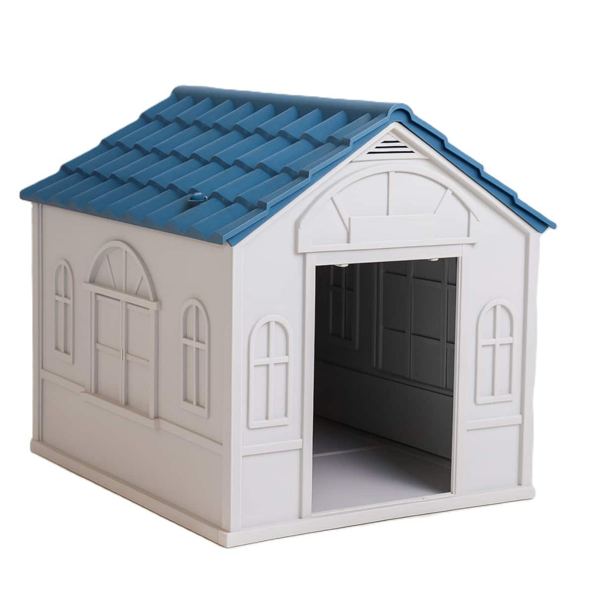 casita-cucha-perro-mascotas-azul-marino -1 Casita para perro grande con techo a dos aguas, ubicada en un jardín, resistente a la intemperie