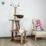 Rascador torre gatos con madera natural y plataformas T12 Marron - Image 2
