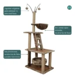 Rascador torre gatos con madera natural y plataformas T12 Marron - Image 3