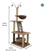 Rascador torre gatos con madera natural y plataformas T12 Marron - Image 4