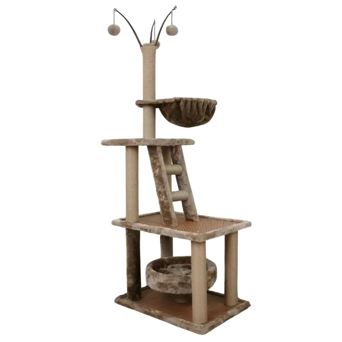 Rascador-torre-gatos-marrón-sisal-plataformas-acolchadas Rascador torre gatos marrón con sisal y plataformas acolchadas