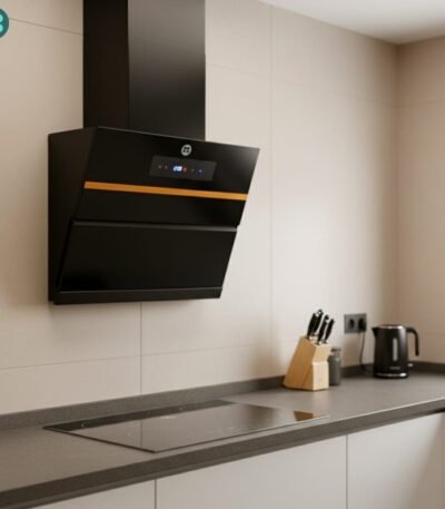 Campana extractora inteligente negra S9006 con panel de vidrio templado