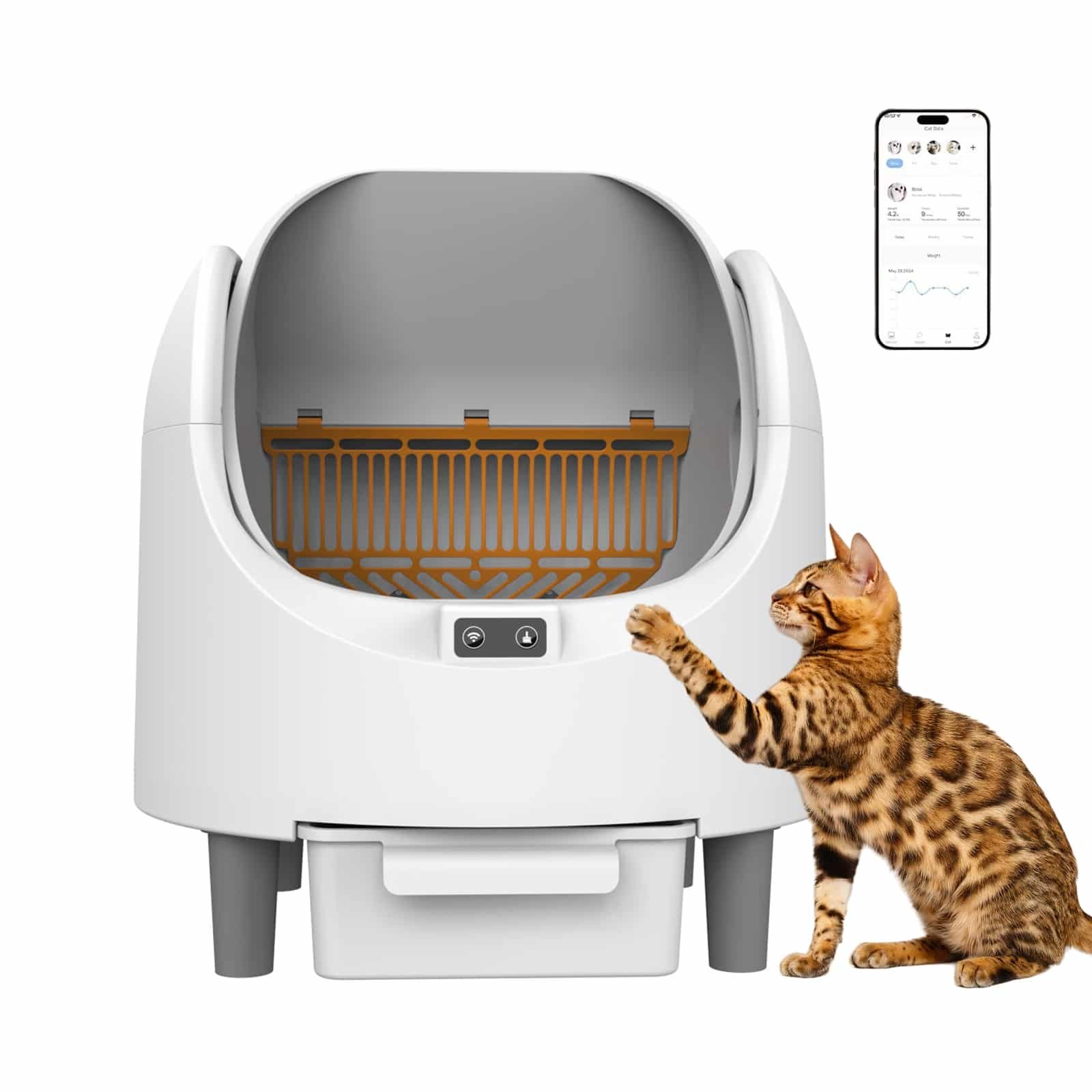 litera-gato-box-self Caja de arena inteligente para gatos CH-ICB018 con monitoreo de salud, sensores de seguridad y diseño moderno