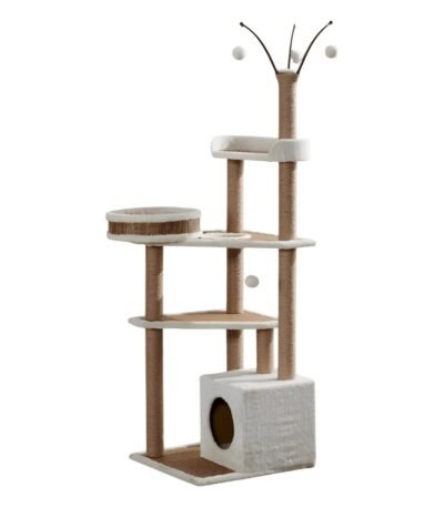 Torre Rascador para Gatos T20 – Gimnasio Anti-estrés con Juguetes y Plataformas