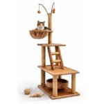 Rascador torre gatos con madera natural y plataformas T12 Marron