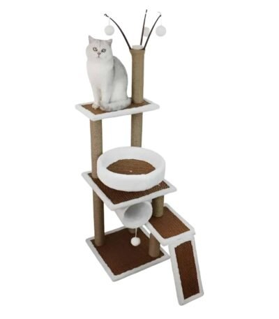 Rascador torre gatos madera natural y plataformas