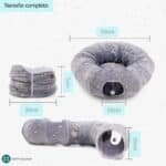 Túnel cama para gatos con diseño luminoso y pompón colgante