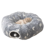 Túnel cama 3 en 1 para gatos con diseño luminoso y pompón colgante