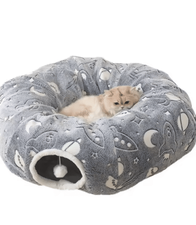 Túnel cama 3 en 1 para gatos con diseño luminoso y pompón colgante