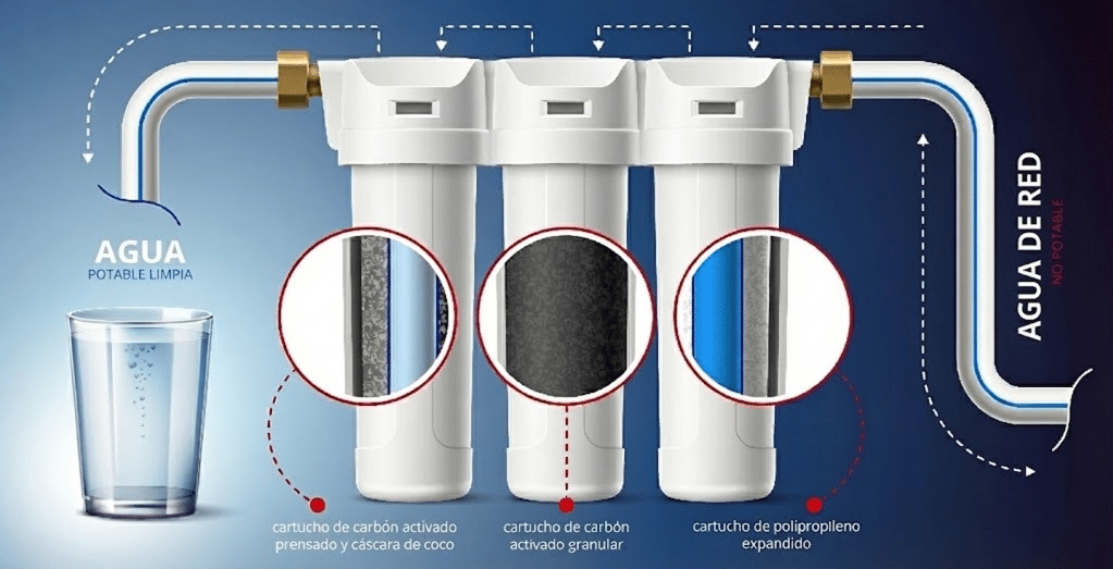 Purificador de agua potable 5 etapas con ósmosis inversa