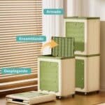 Perchero organizador plastico plegable ruedas verde - Image 3