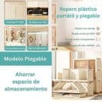 Mueble Contenedor Ropero Plástico Plegable 2 niveles con barral y ruedas - Image 2