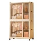 Mueble Contenedor Ropero Plástico Plegable 2 niveles con barral y ruedas - Image 7