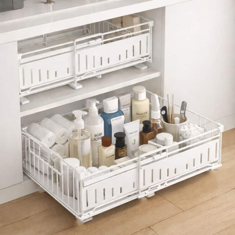 Organizador-estante-extensible-alto-blanco-8 Organizador Estante Extensible de Metal Antióxido Alto - Image 1