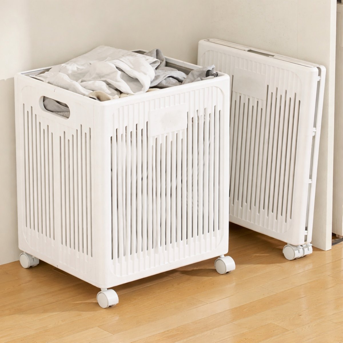 Cesto-de-ropa-blanco-4 Cesto Canasto Ropa Sucia Plástico Plegable Con Ruedas - Image 1