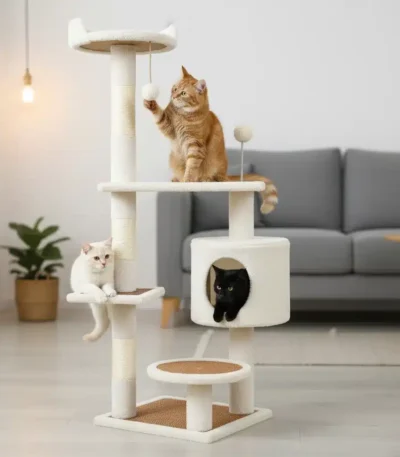 Árbol de gatos 122 cm con rascador, refugio y juguetes colgantes