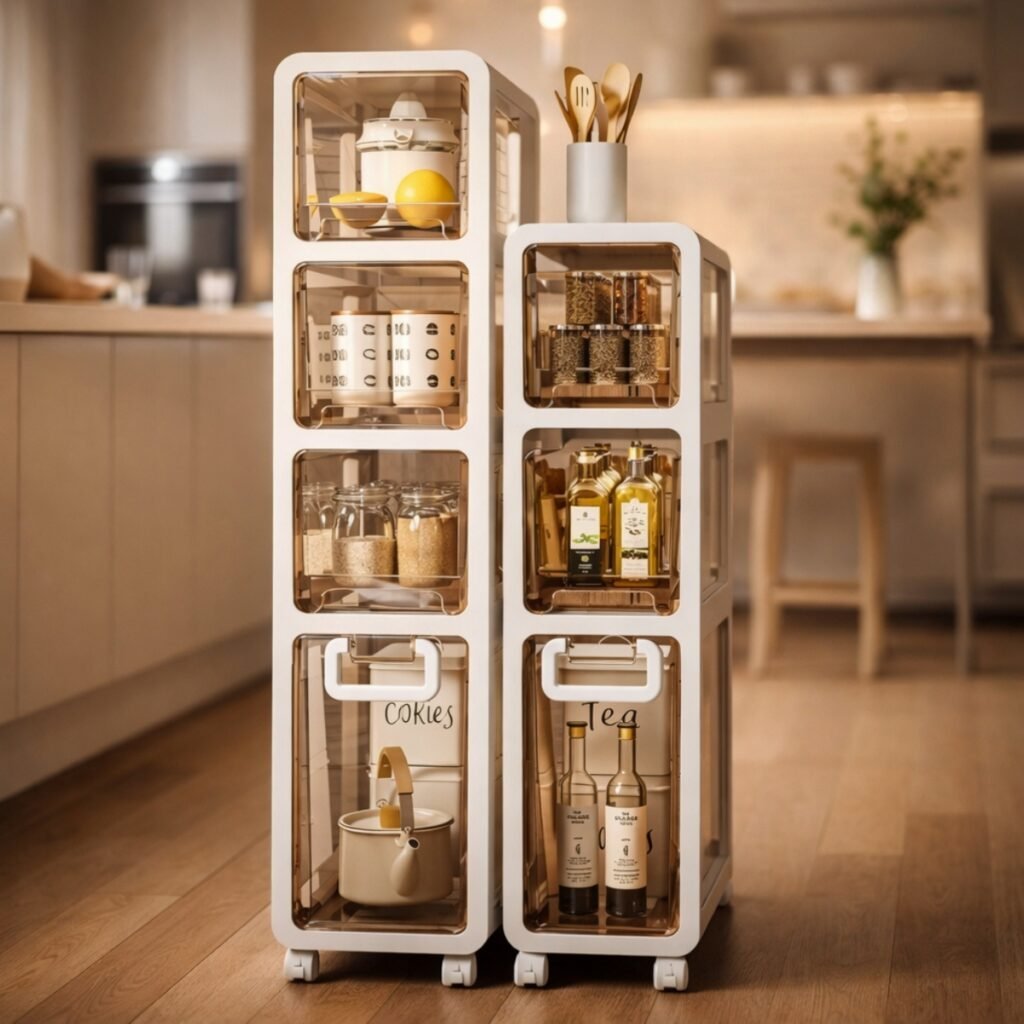 Organizador transparente con ruedas y puertas – 3 y 4 niveles