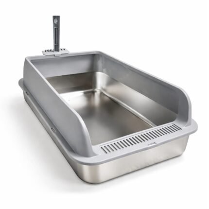 Bandeja Litera Para Gato Sanitaria Grande Abierta con pala Acero Inoxidable alto 20cm