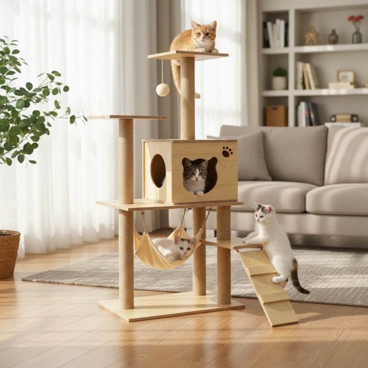 Rascador-Gimnasio-Torre-Casita-Para-Gatos-132CM-B16-PLUS Rascador Gimnasio Torre Casita Para Gatos 132CM (B16) PLUS - Image 1