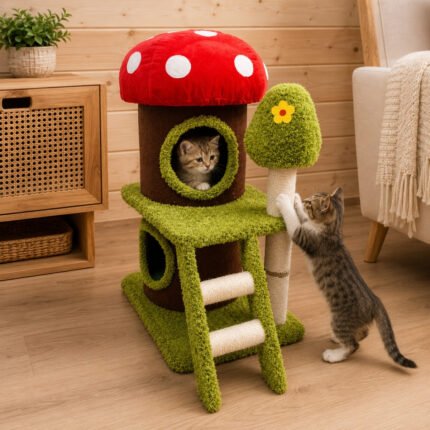 Rascador Torre Hongo gimnasio Gris Casita Para Gatos 78cm (F4)