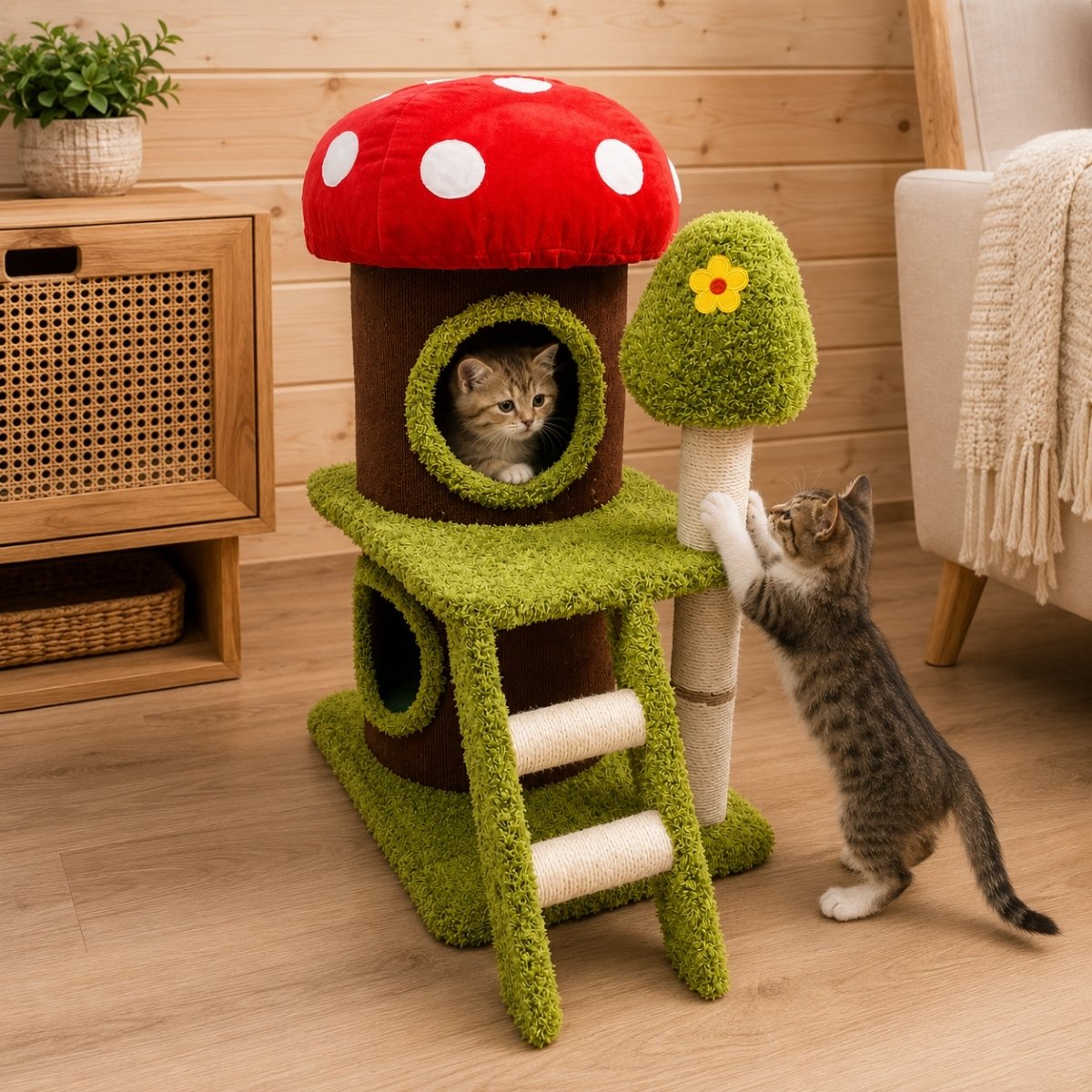 Rascador Hongo verde F4 Rascador Torre Hongo gimnasio Gris Casita Para Gatos 78cm (F4) - Image 1