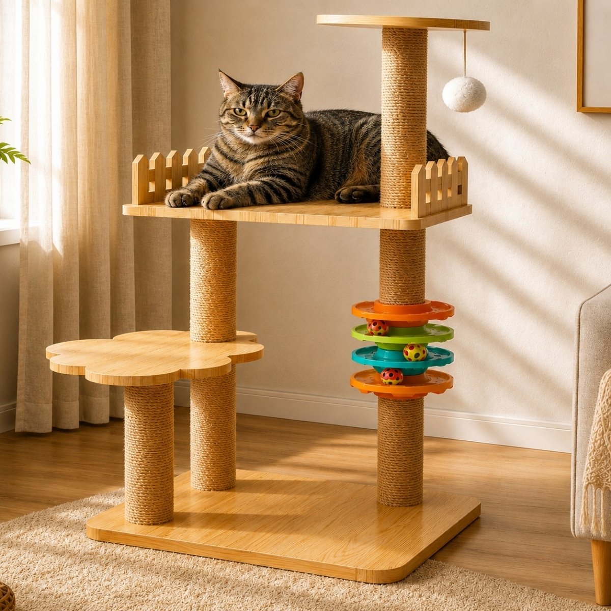 Rascador-gimnasio-torre-natural-cascabel-n60 Rascador para Gatos N63 con Cápsula Espacial y Rascador
