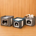 Casa Cueva Cuadrada para Gatos con Rascador Lateral y Techito – 40x40x34 cm