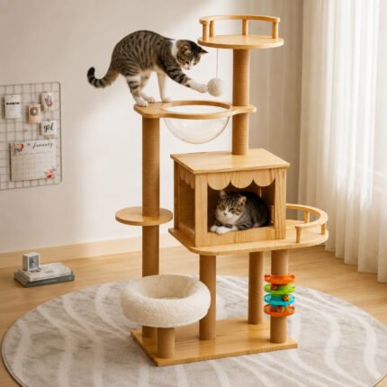 Rascador Gimnasio Torre Casita y Cascabel Para Gatos 132CM B16 PLUS